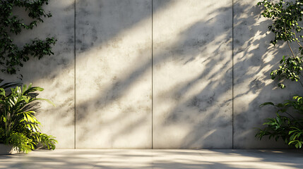 Fototapeta premium Concrete wall with sunlight and shadow, mock up