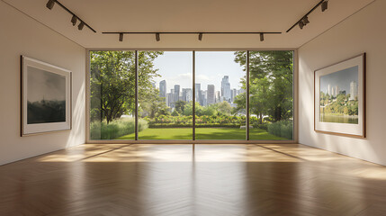 Fototapeta premium Interior of modern yoga room with wooden floor