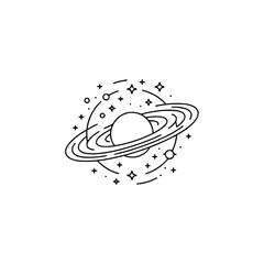 Minimalist Saturn Planet Illustration: Modern Line Art Design