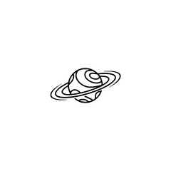 Minimalist Line Art of Saturn Planet with Rings on White Background