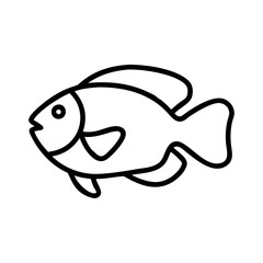 oscar fish vector icon, simple black outline line icon of oscar fish, aquarium fish vector line art icon