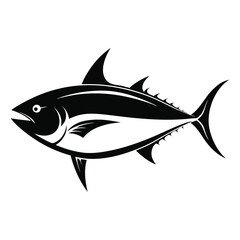 Black and White tuna Fish Silhouette Vector Art Illustration