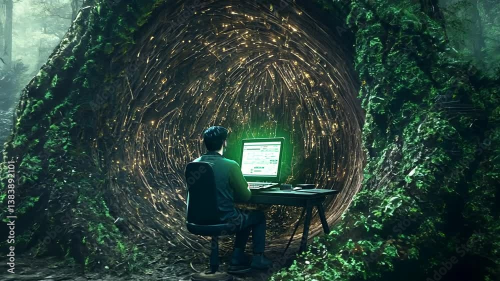 Poster exploring the depths of internet life in a virtual reality setting generative ai