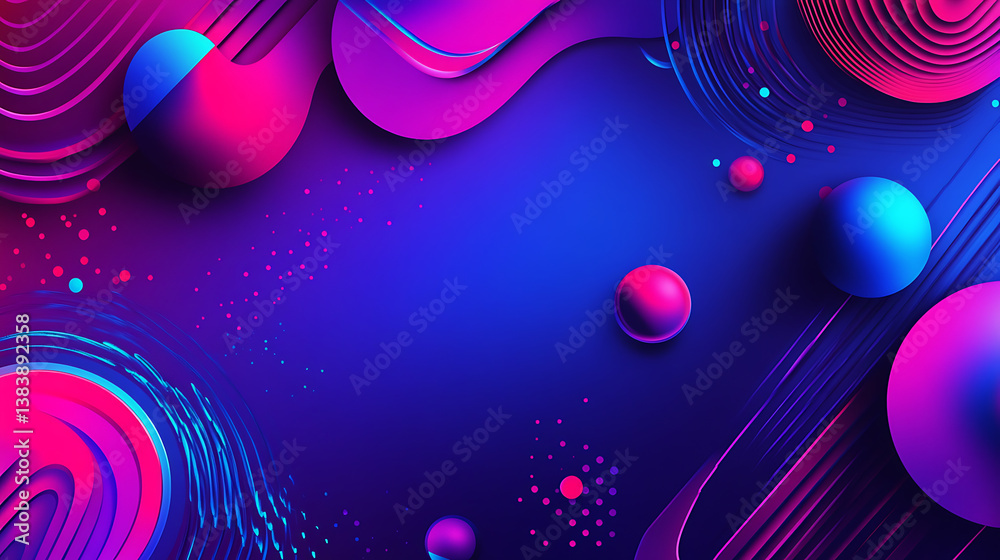 Poster 3d geometric pattern and abstract shapes in futuristic style, blue and purple, bright color gradient
