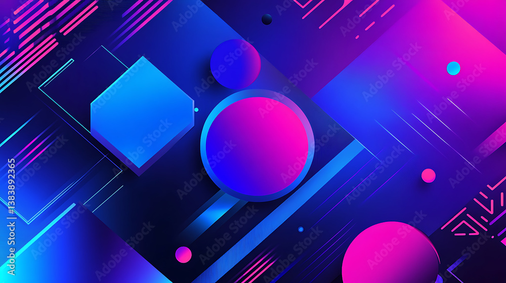 Poster 3d geometric pattern and abstract shapes in futuristic style, blue and purple, bright color gradient