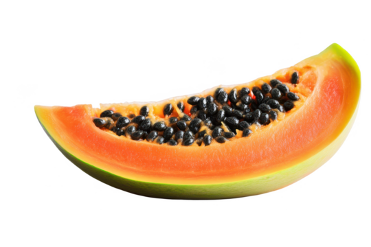 Vibrant Papaya Slice With Juicy Orange Flesh And Black Seeds Transparent Background - Powered by Adobe
