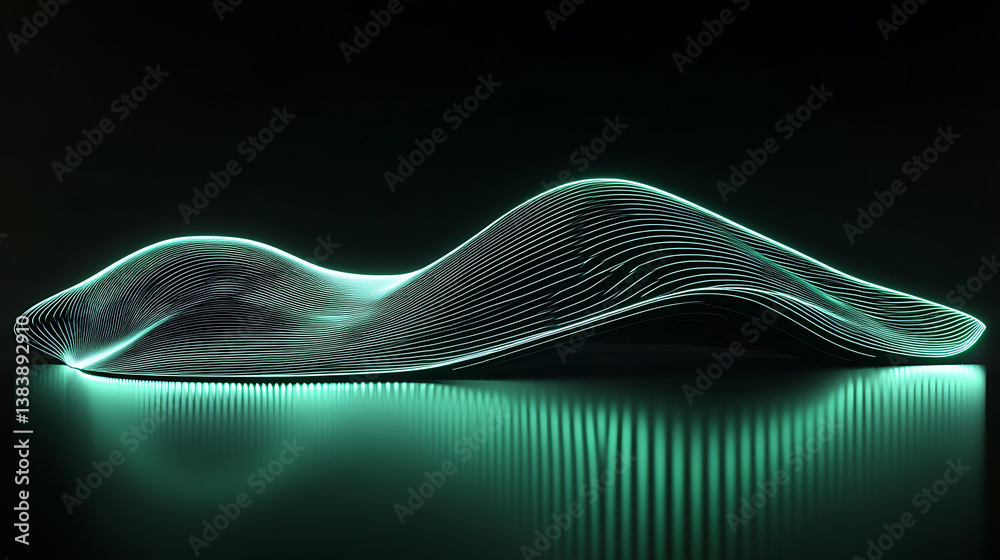 Aufkleber 3d render of abstract neon background with glowing lines and floor reflection in dark room