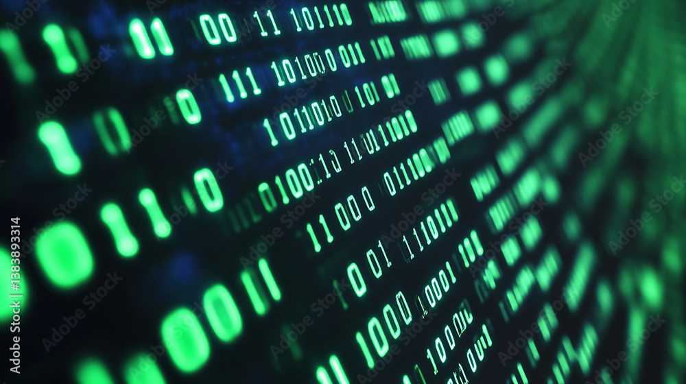 Aufkleber A background of green binary code falling from top to bottom on black