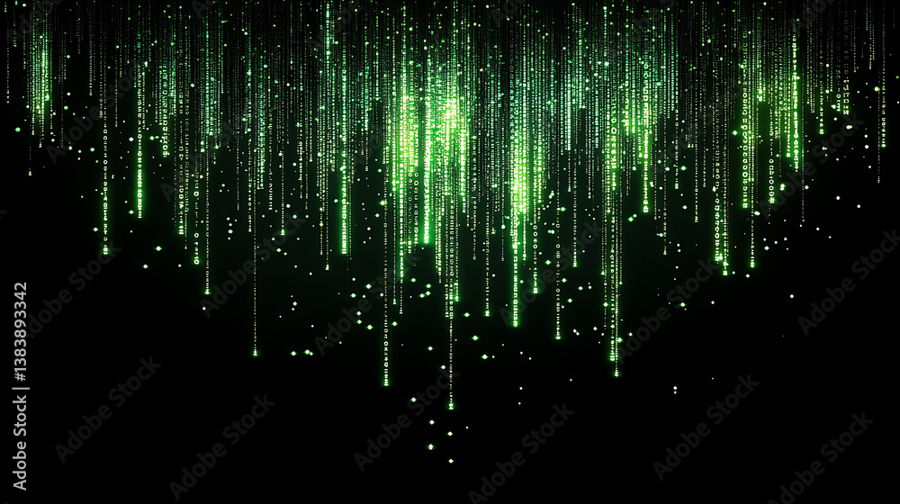 Poster A background of green binary code falling from top to bottom on black