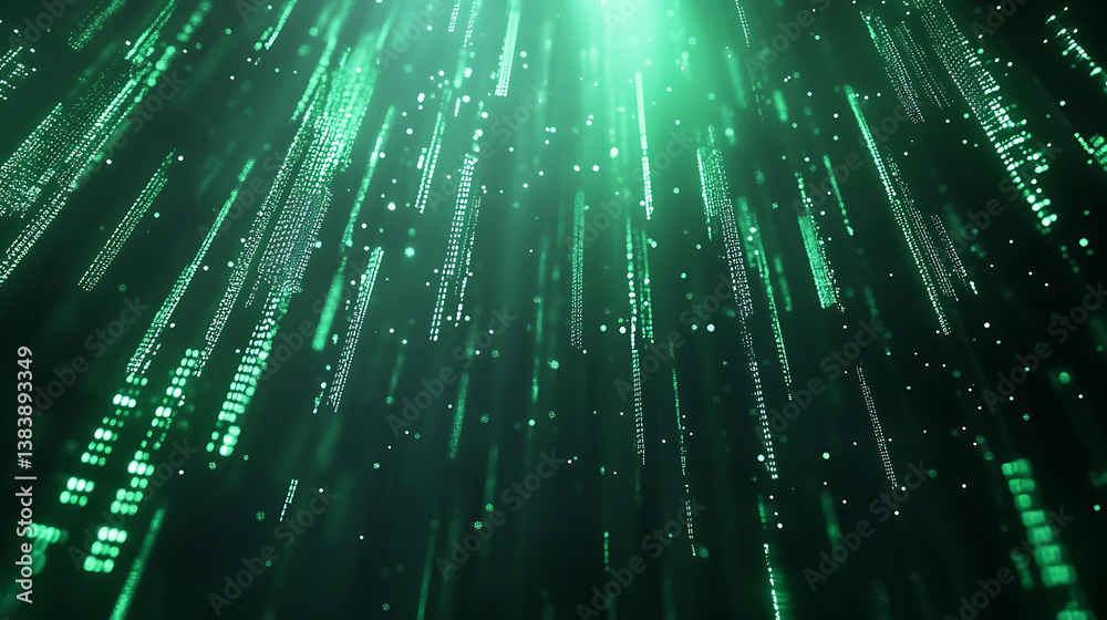Poster a background of green binary code falling from top to bottom on black
