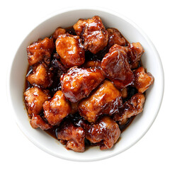 A bowl of food with chicken and peppers