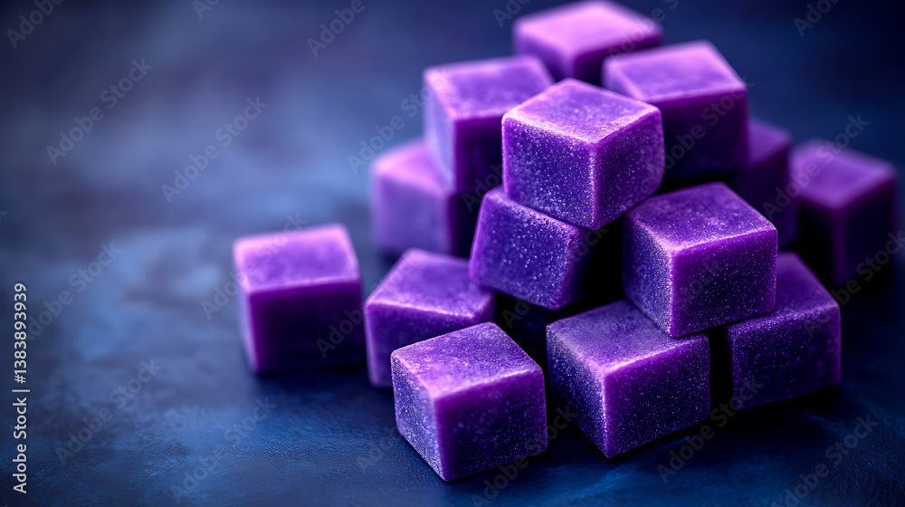 Poster a block of purple cubes on a dark blue background