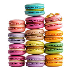 Colorful macarons stacked together on dessert photography bright and vibrant display