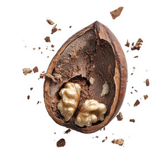 Cracked walnut with exposed kernel food photography minimalist style