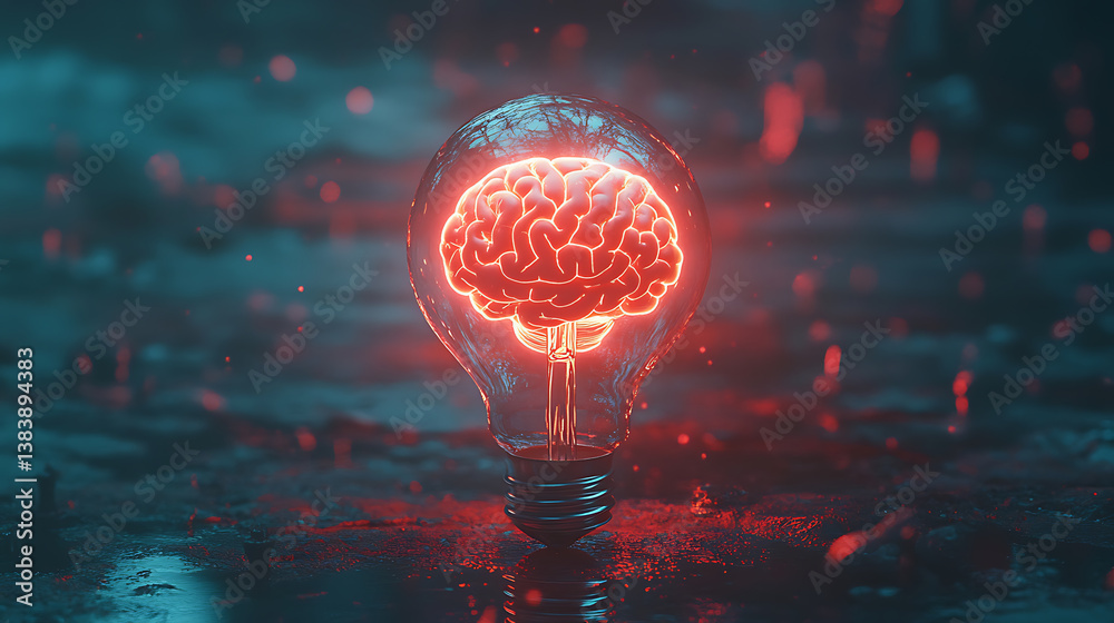 Leinwandbilder a clean and shiny light bulb with a brain in the form of a glowing wire
