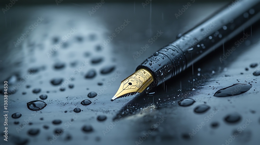 Poster A close-up picture of a pen on a computer and notebook