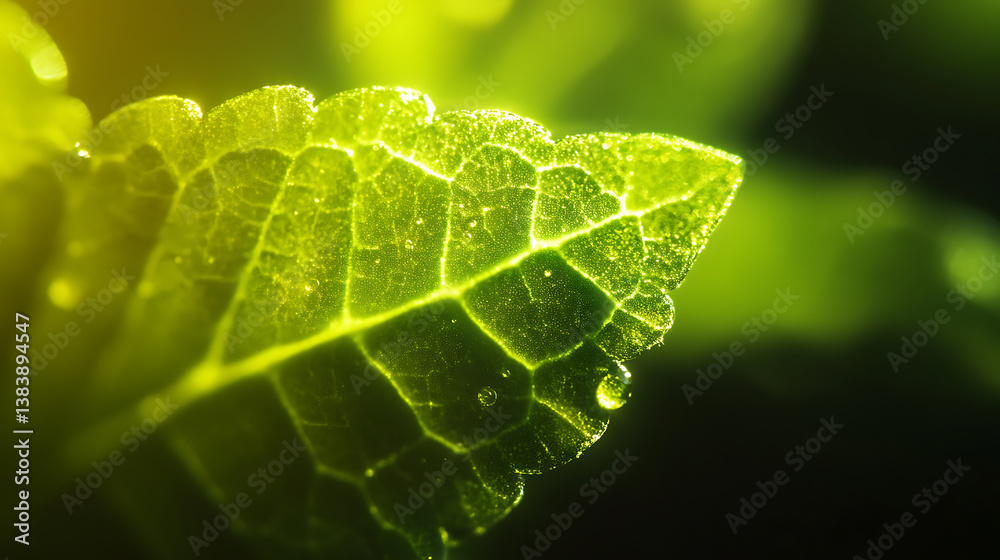 Poster a close up macro shot of a green seedling illuminated by sunlight