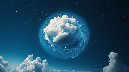 Fototapeta premium A cloud over a globe with the telecommunication network around it