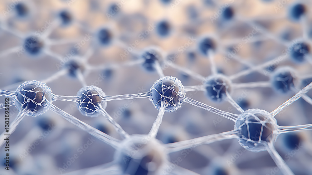 Poster A detailed macro view of a nanotechnology molecule fiber, showcasing the intricate structure and connections, emphasizing the advancements in science, material engineering, and medicine