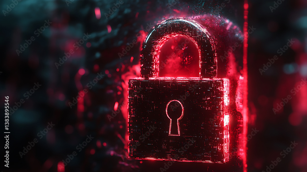 Poster A digital padlock symbolizing cybersecurity and the protection of sensitive data in a technological context, emphasizing the importance of secure information storage and safety measures