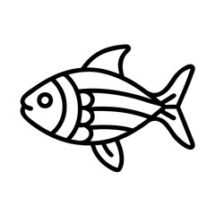 rainbowfish vector icon, simple black outline line icon of rainbowfish, aquarium fish vector line art icon