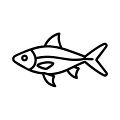 rasbora fish vector icon, simple black outline line icon of rasbora fish, aquarium fish vector line art icon