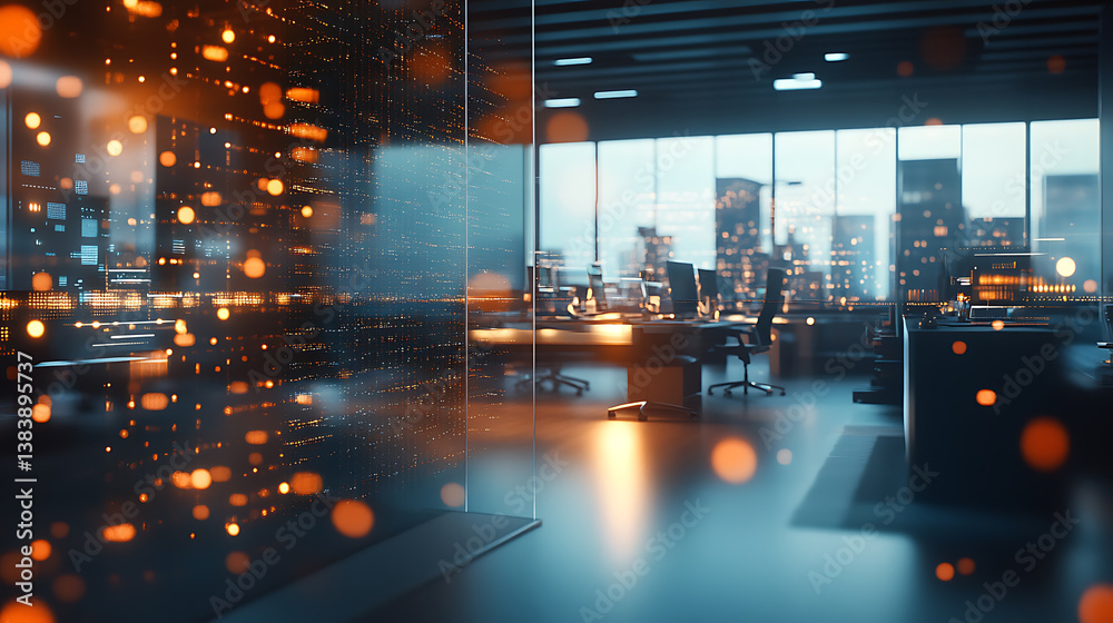 Poster A dynamic shot capturing the flurry of digital networks inside a modern office