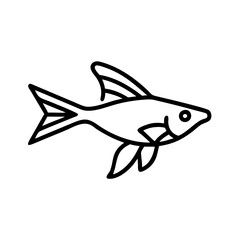 swordtail fish vector icon, simple black outline line icon of swordtail fish, aquarium fish vector line art icon