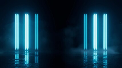 Abstract background with blue lights animation. Empty stage space for product presentation. Creative blank with copy space. Neon laser show motion texture. Seamless loop. - Powered by Adobe