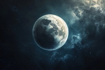 Beautiful planet illuminated by distant stars in the vastness of space