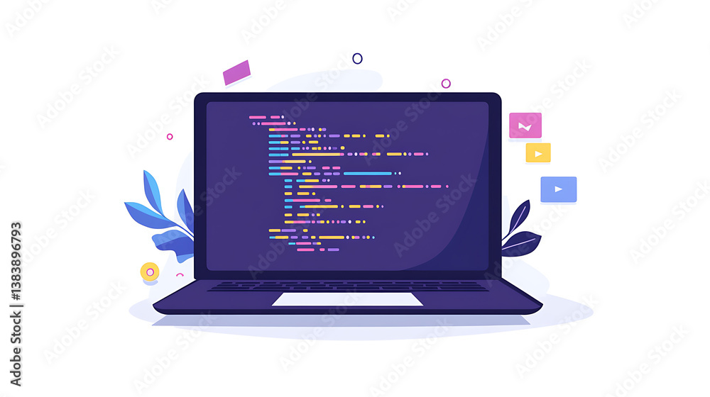 Aufkleber A laptop with abstract code lines on the screen, symbolizing the concept of learning to code, ideal for educational content, tech blogs, and coding tutorials