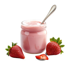 Spoonful of strawberry yogurt food photography minimalist style delicious concept