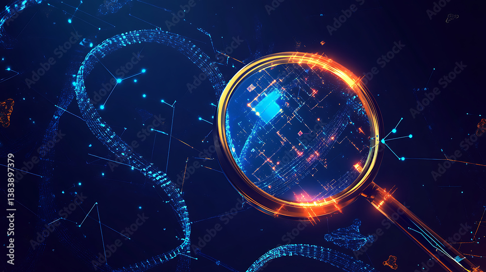 Poster A magnifying glass over an icon of dna, representing the detailed study and understanding of patterns in genes