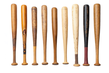 Wooden Baseball Bats With Smooth Polished Finish And Leather Grip Transparent Background