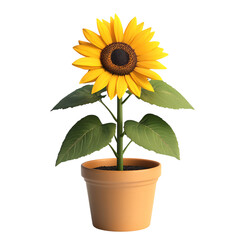 Obraz premium A 3D Potted Sunflower with Tall Bright Yellow Petals Isolated on Transparent Background