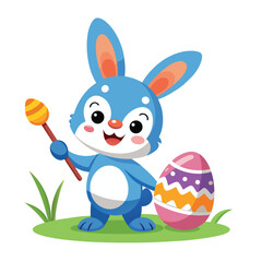 Cheerful Bunny with Vibrant Easter Eggs