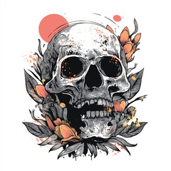 Skull illustration for t-shirt design, white background