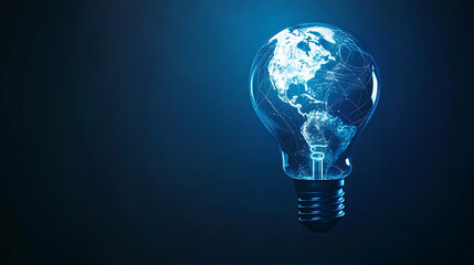 Abstract blue light bulb with planet earth inside, earth hour concept, geometric background, wireframe lights, modern graphic, illustration