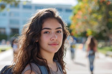 Obraz premium Portrait of a young Hispanic female student on college campus