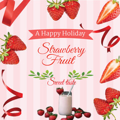Pink strawberry fruit fresh beautiful poster template 