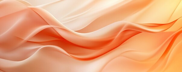 Abstract Silk Fabric Waves in Orange and Beige Colors Background