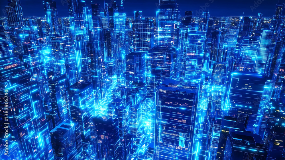 Poster Futuristic digital metropolis 3d rendered circuitry and motherboard visualizationinformation technology and internet of things hub with dynamic data flow animation