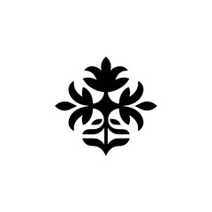 Geometric Floral Design: Black and White Emblem on White Background