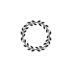 Elegant Black Leaf Wreath Frame on White Background