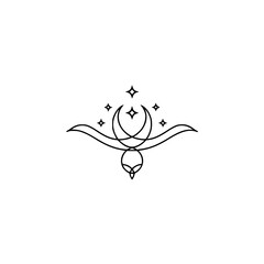Minimalist Crescent Moon and Stars Line Art Logo, Celestial Design