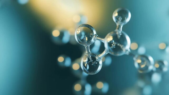 Transparent peptide molecular structure on blurred blue background, biochemistry research, biotechnology innovation, molecular science, skincare concept, medical development, blog post, advertisement