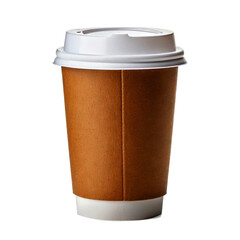 White to-go coffee cup with brown sleeves, transparent background