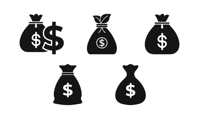 Black and White Money Bag and Dollar Sign Icons