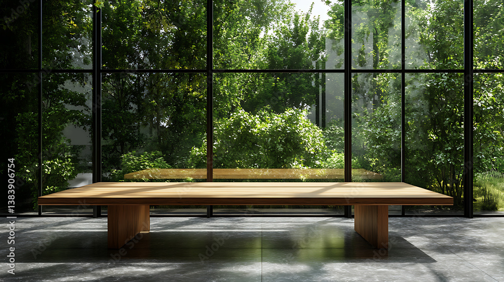 Aufkleber glass office space with a wooden table in front of the windows