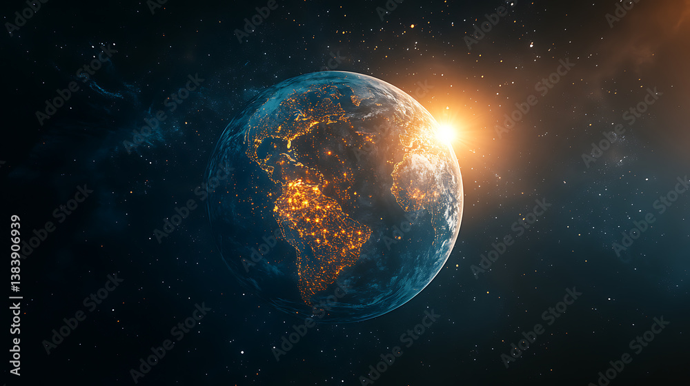 Poster Global network connection covering the earth with lines of innovative perception, concept of 5g wireless digital connection and future in the internet of things